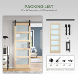 32x84 inch Glass Sliding Barn Door Slab with 5.5ft Hardware Kit Included, 5-Panel Frosted Glass, Spr