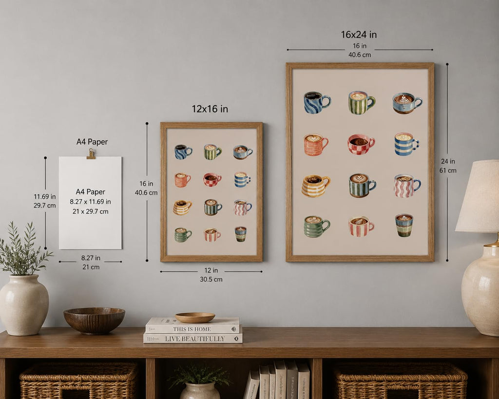Coffee Wall Art Colorful Coffee Cup Prints Latte Art Kitchen Wall Decor