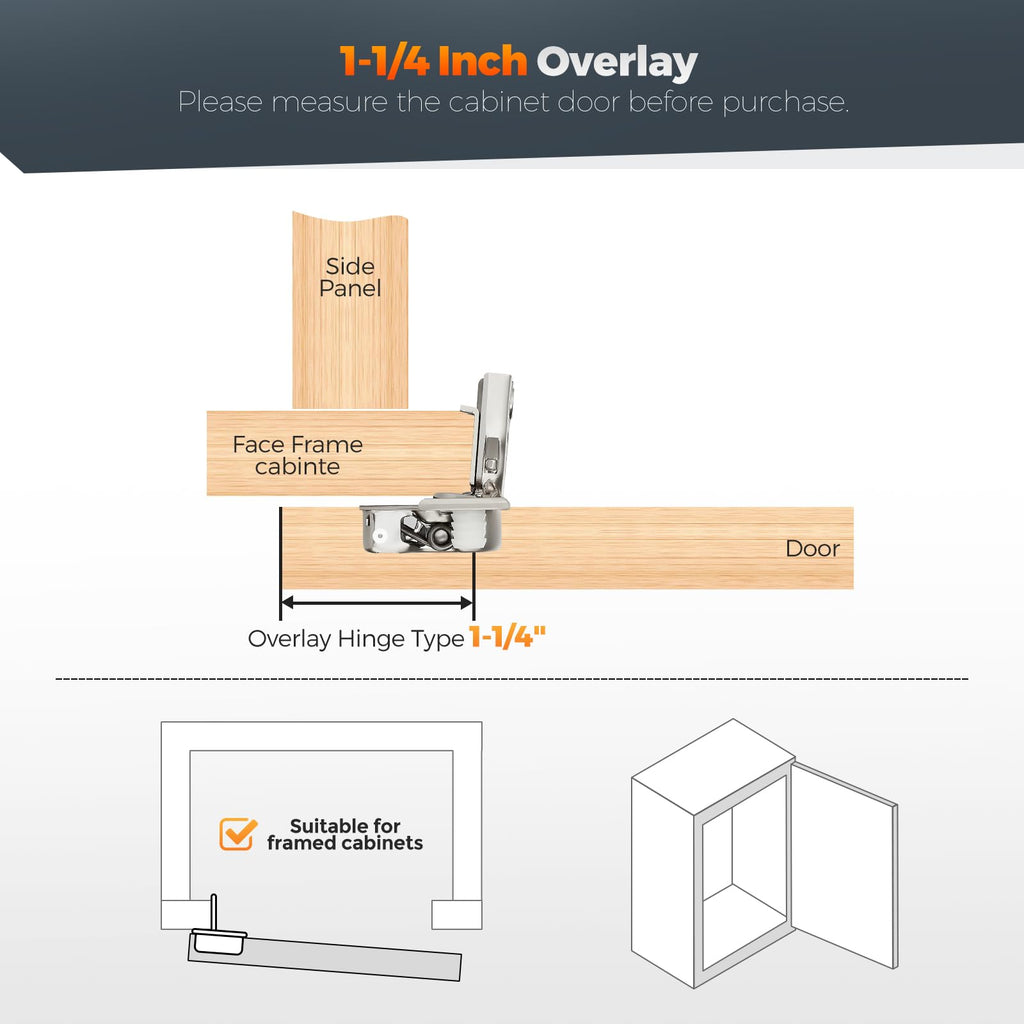 Satin Nickel Cabinet Hinges 1-1/2 Inch Overlay 16 Pack(8 Pairs)