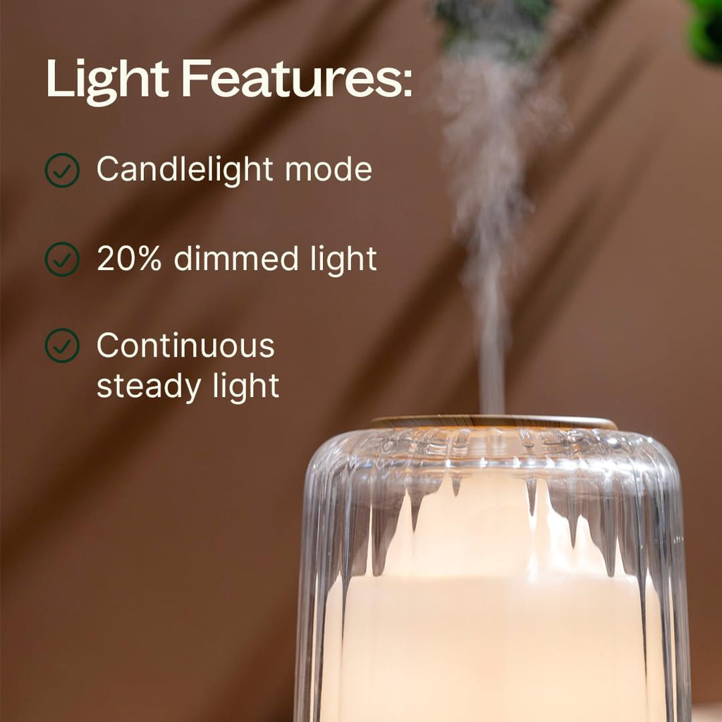 Therapy Serenity Glass Diffuser, Elegant Glass Cover, Intermittent & Continuous Mist, Multiple Light Settings