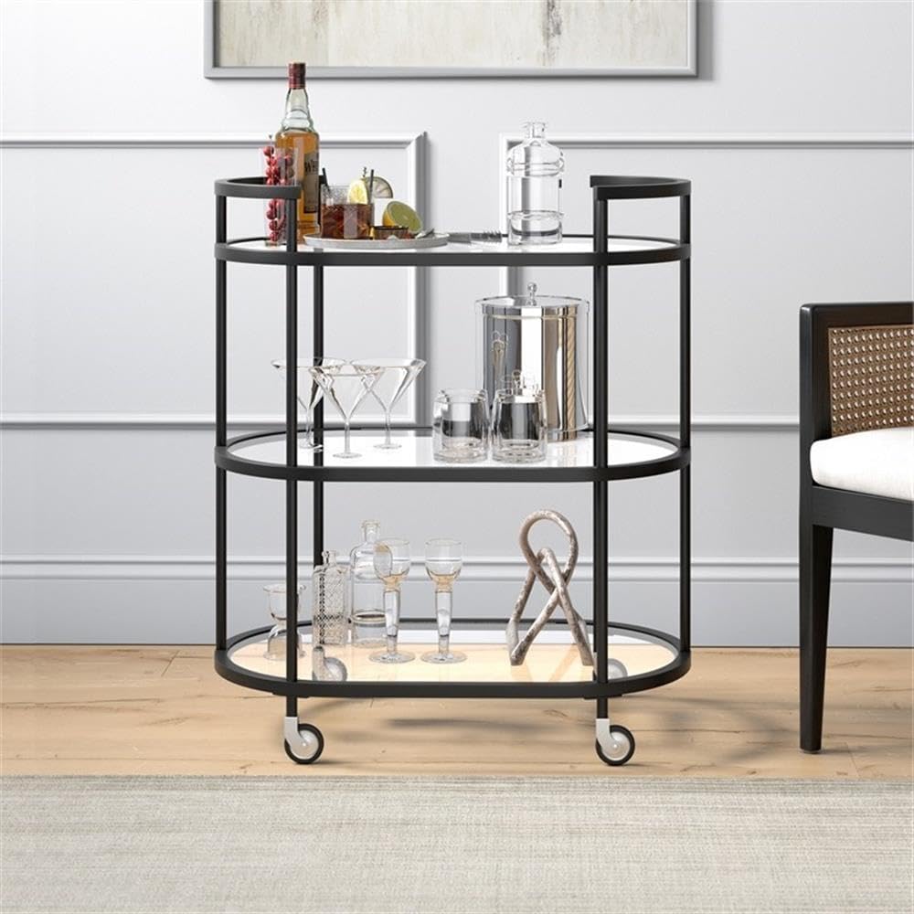 30" Wide Oval Bar Cart in Blackened Bronze, Bar Carts for the Home | Sleek rolling shelving unit that moves room to