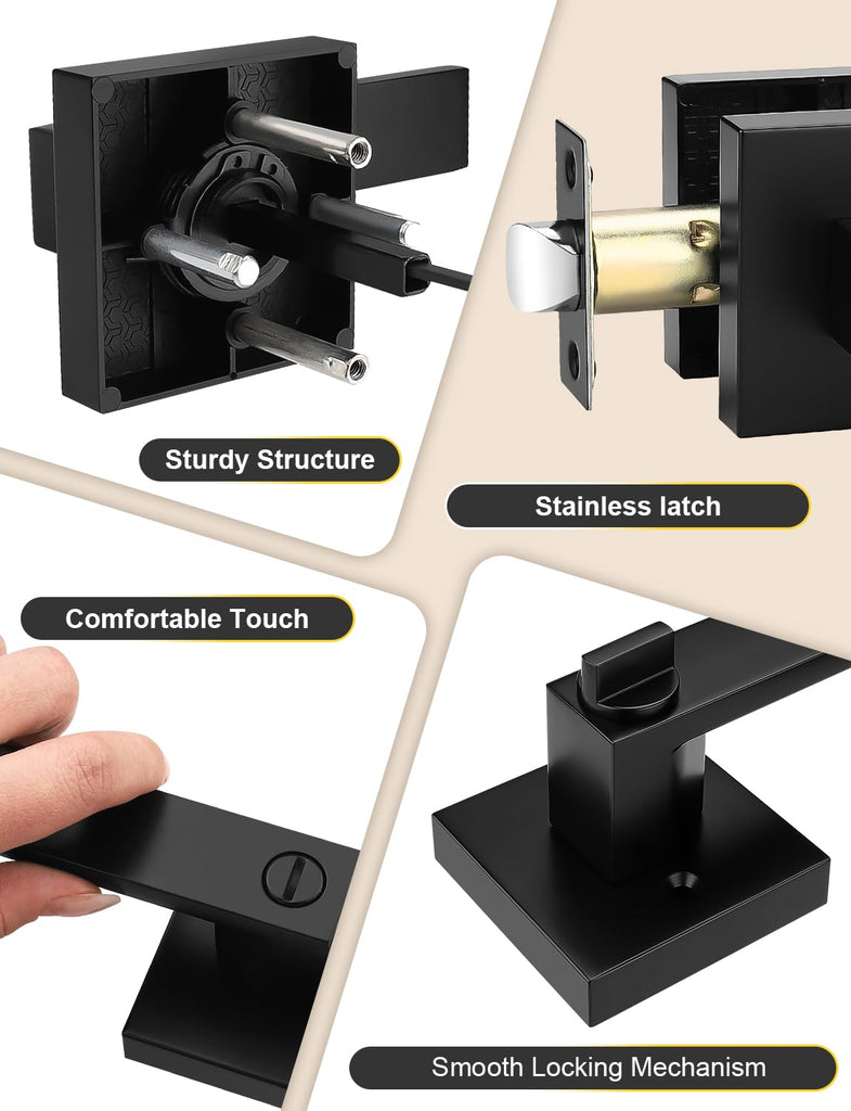 Matte Black Interior Privacy Door Handles Keyless with Lock, 2 Pack