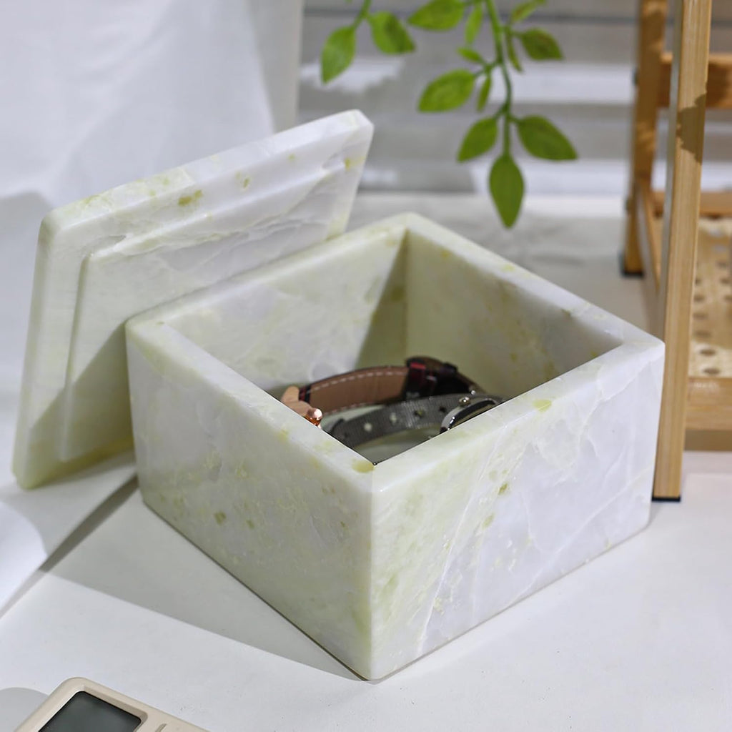 Natural Marble Storage Box with Lid, Stone Decorative Organizer Box for Jewelry, Luxury Keepsake Boxes Decor, Square