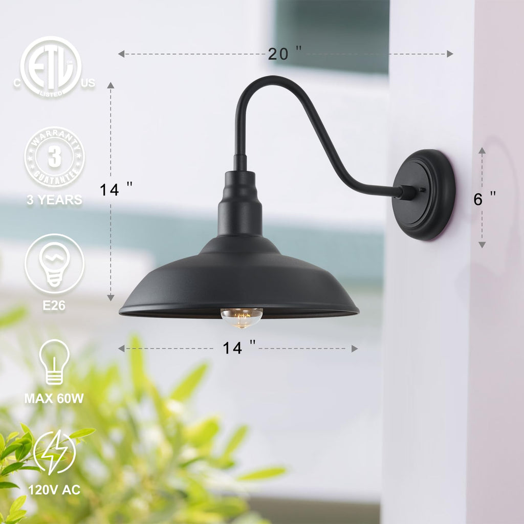 14 Inch Gooseneck Barn Lighting Outdoor Large Exterior Gooseneck Light Fixtures, Matte Black Farmhouse Barn Lights 2