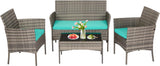 Patio Conversation Set 4 Pieces Outdoor Furniture Set Wicker with Rattan Chair Loveseats Coffee Table for Outdoor Indoor Garden Backyard Porch Poolside Balcony,Gray Wicker/Blue Cushions A106-B0BMP92X8B