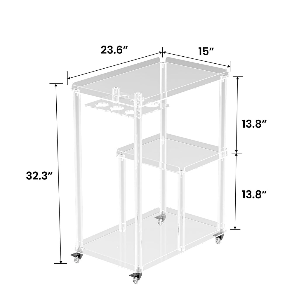 Acrylic Modern Bar Cart with Lockable Wheels, 3 Tier Rolling Cart