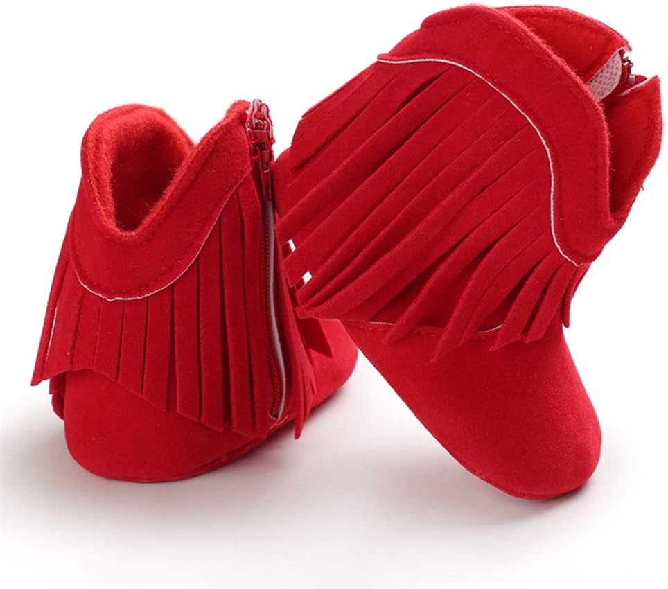 Suede Fringe Baby Cowboy Boots Side Zipper Non Slip Infant Booties