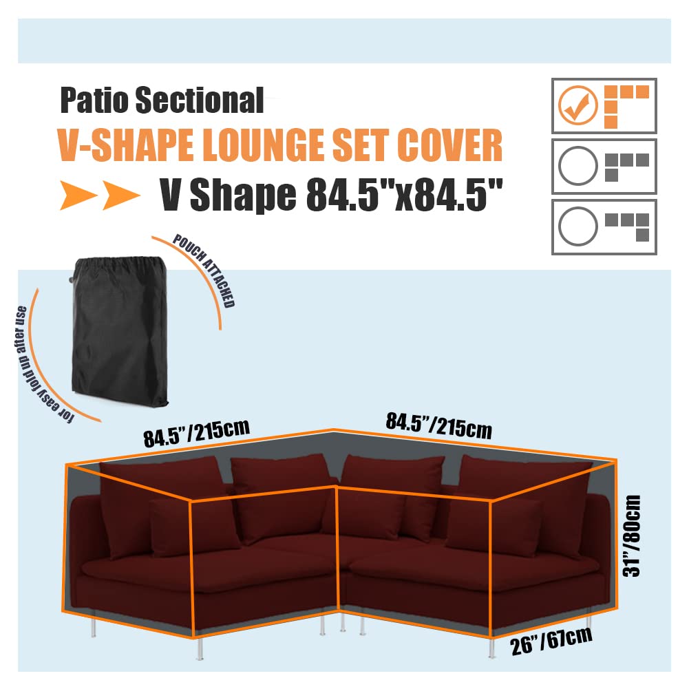 Patio Sectional Sofa Cover Waterproof V Shape Furniture Cover Outdoor Couch Cover Heavy Duty Garden Furniture