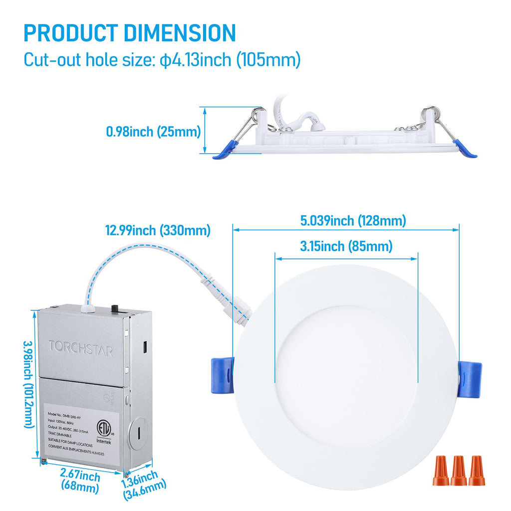 5CCT 4 Inch Ultra-Thin LED Recessed Light, CRI90 9W