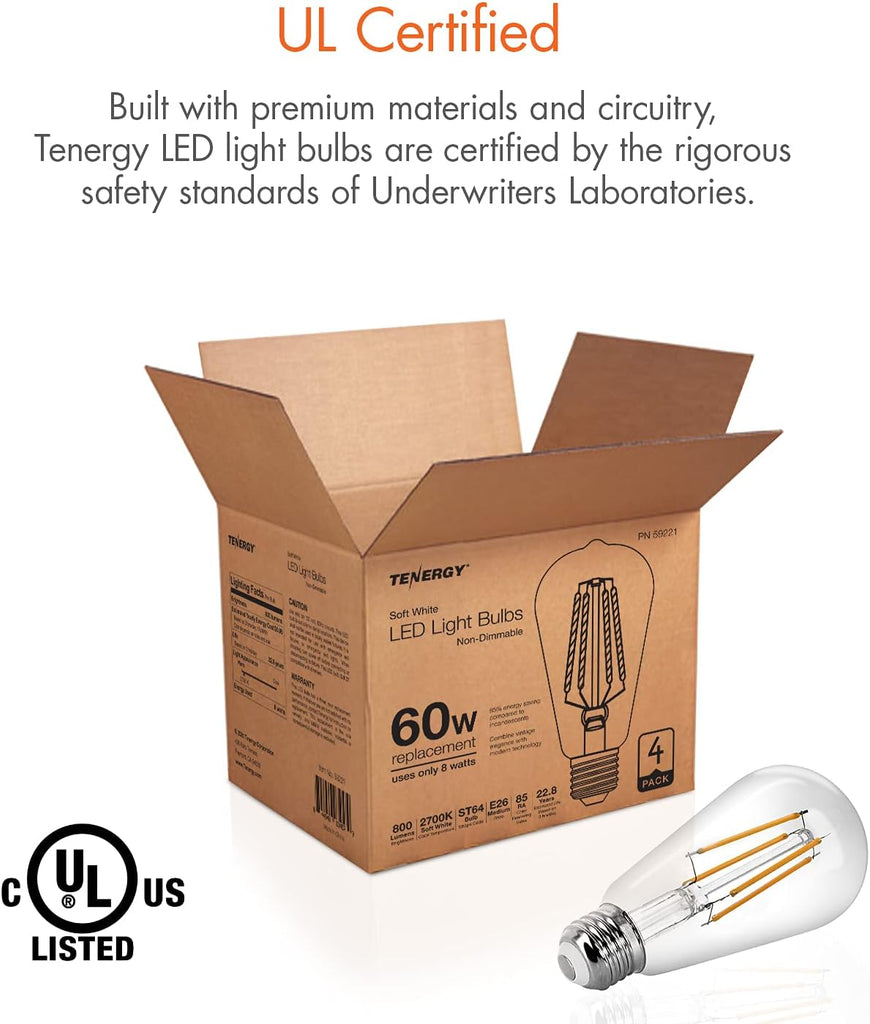 Vintage LED Edison Bulbs 60W Equivalent, Soft White 2700K, 4 Pack