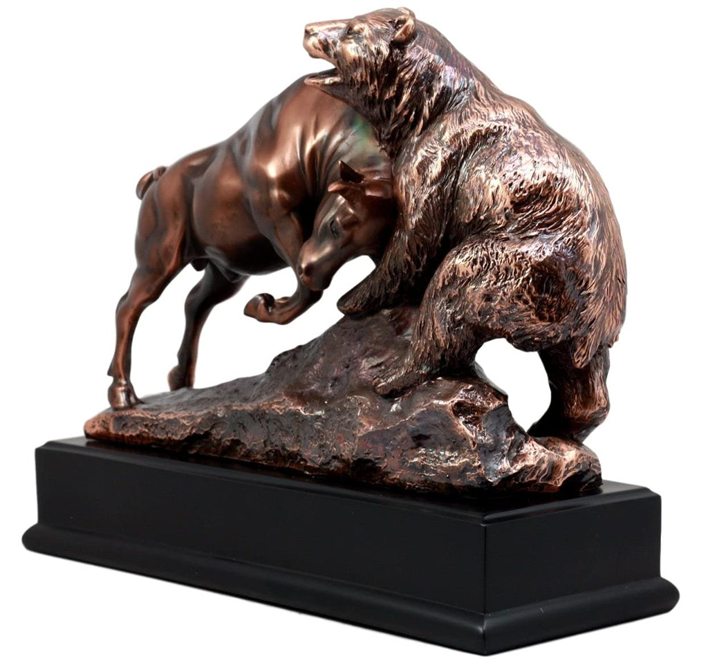 Wall Street Stock Market Charging Bull Goring Bear Statue Bronze Electroplated Figurine with Base Ideal for Investors