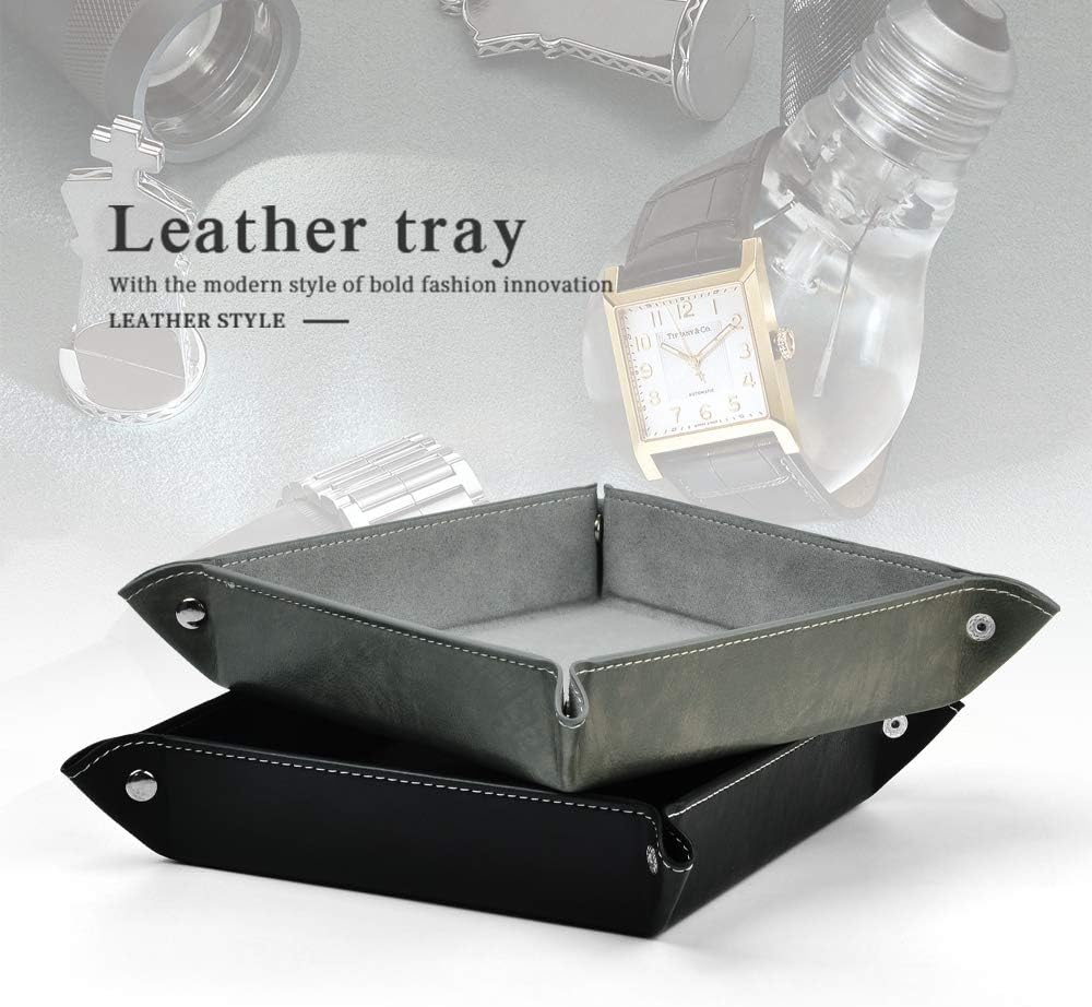 Premium Leather Valet Tray for Men Jewelry Organizer, Desktop Storage,Key Wallets Cell Phones Catchall Tray