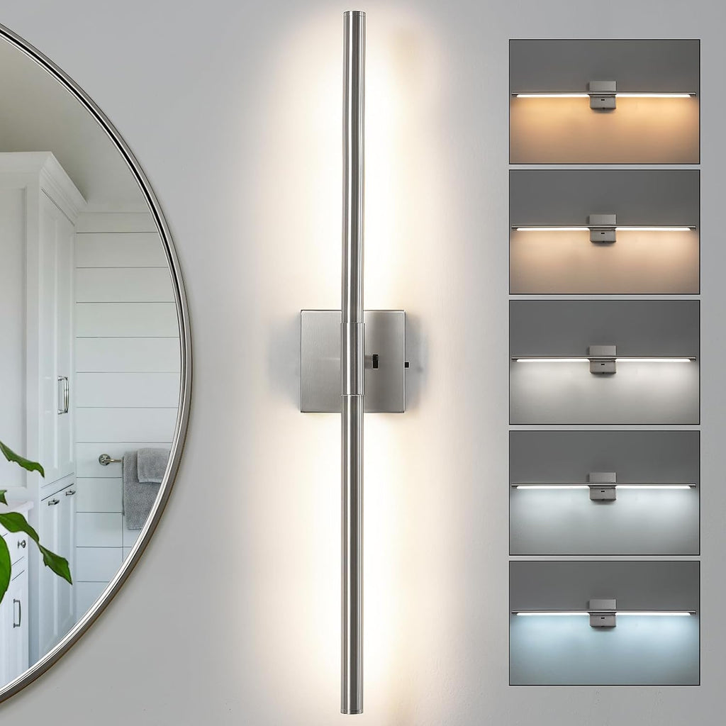 Brushed Nickel Vanity Light Fixtures Over Mirror 30 inch LED Bath Sconces IP44 5CCT Adjustable Morden Picture Lights