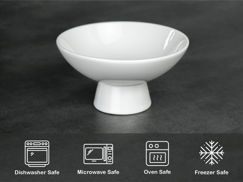 8oz Small Porcelain Footed Bowls, 5" White Pedestal Bowls for Nuts, Desserts, Ice Cream, Creme Brulee and Pudding