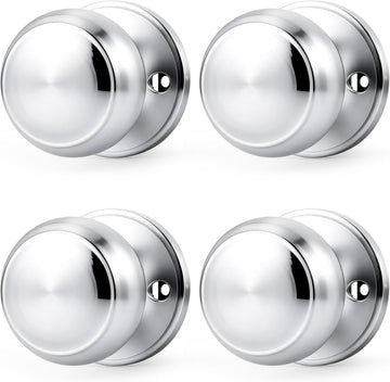 Polished Chrome Door Knob One Side 4 Pack, Fake Door Handles Dummy Function for Closet French Doors, Chrome Inactive