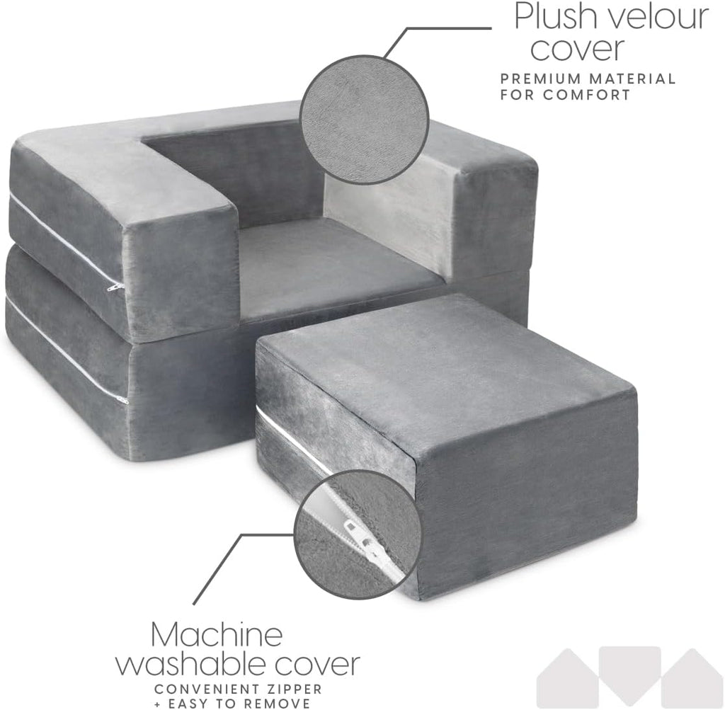 Kids Couch - Modular Kids Sofa for Toddler and Baby Playroom/Bedroom Furniture (Grey Small)