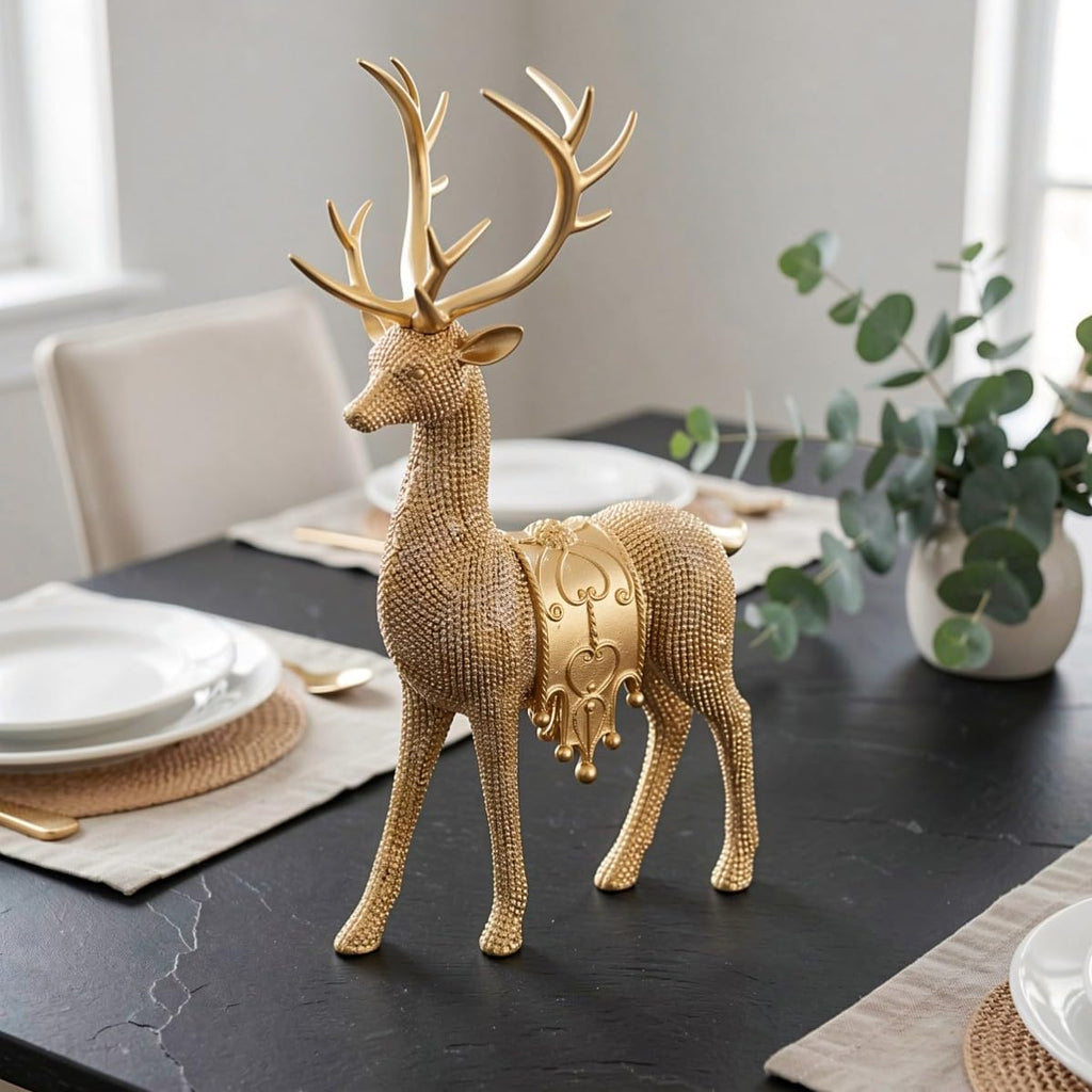 Xmas Golden Resin Deer Statue Set Decor