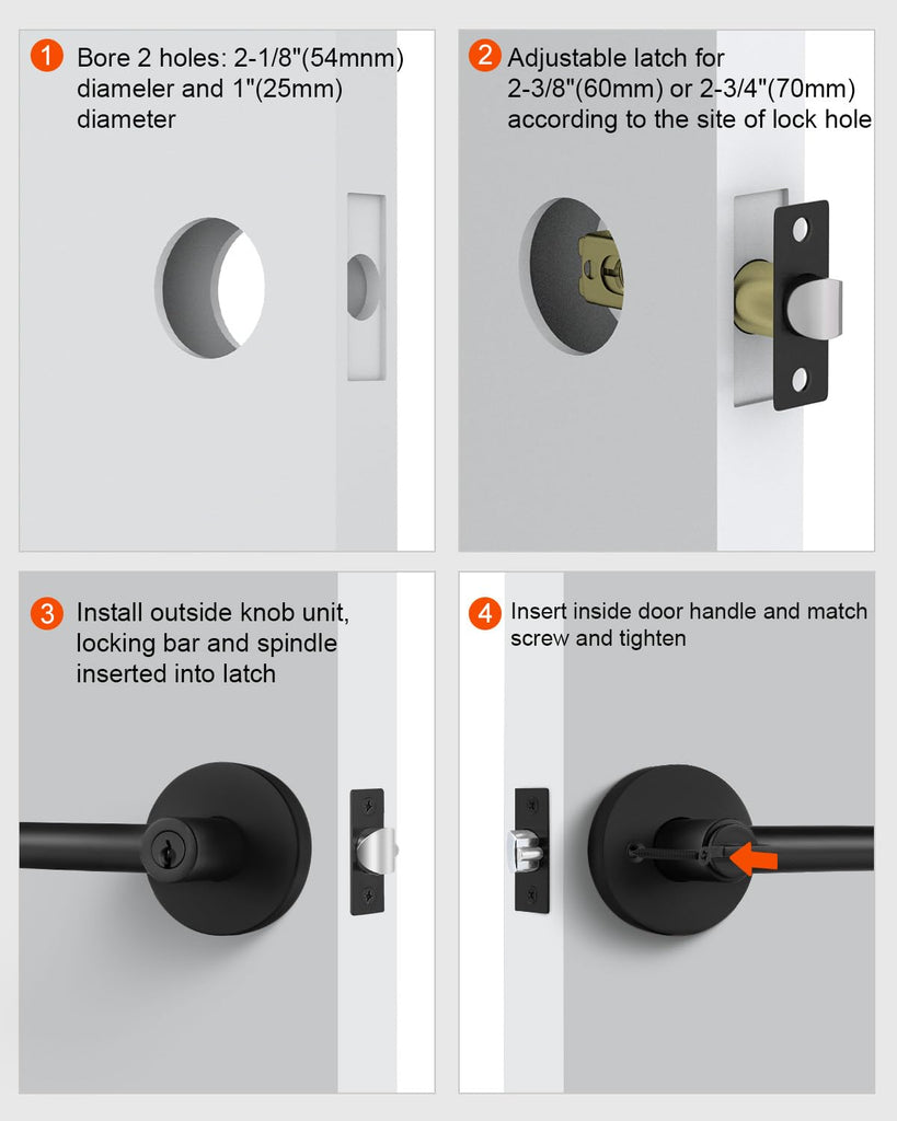 Black Front Door Handle and Deadbolt Set, Exterior Door Lock Set