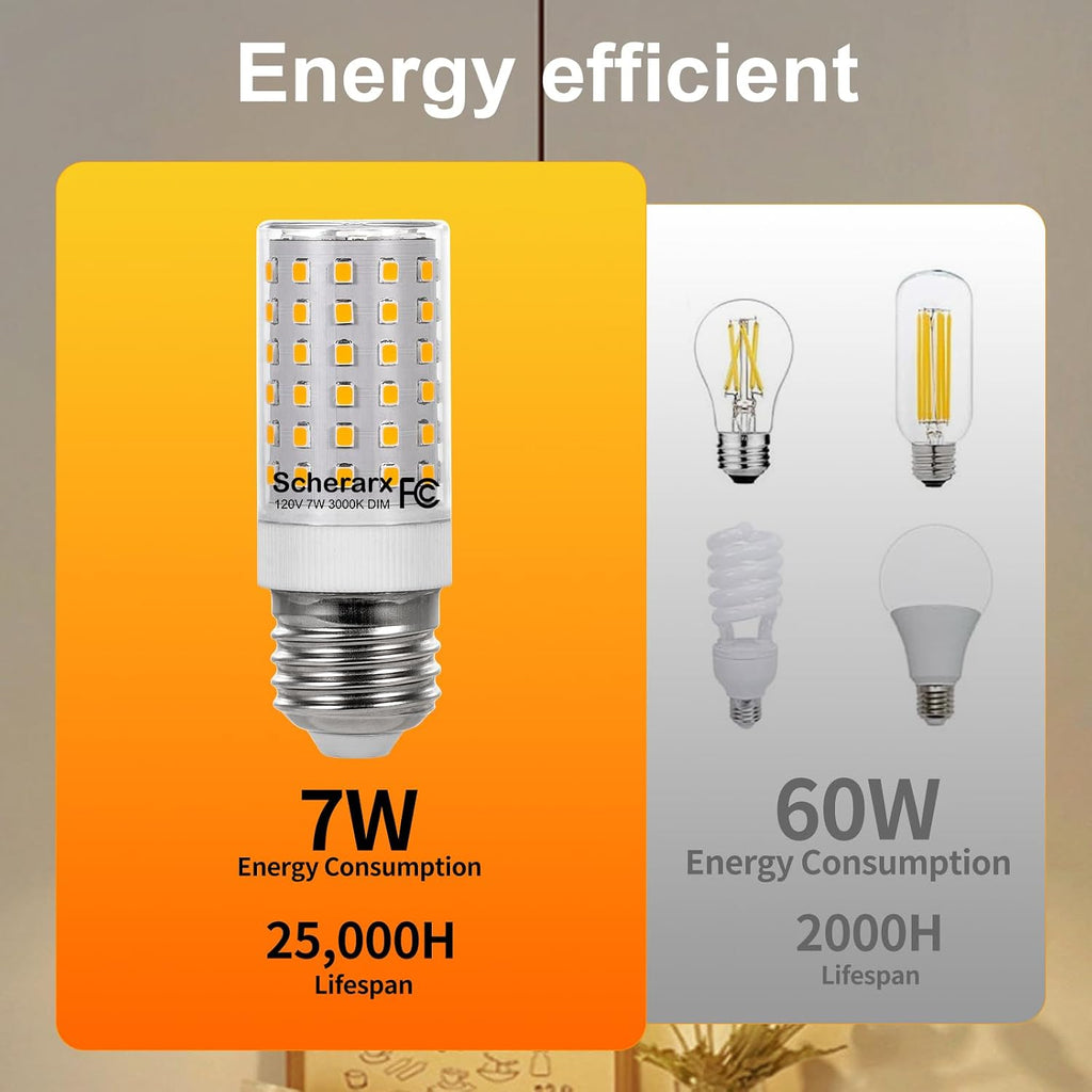 3 Pack E26 LED Bulb 60 Watt Equivalent, Dimmable Corn Light Bulb, Warm White 3000K, 7W 120V, 800LM, for Indoor Light