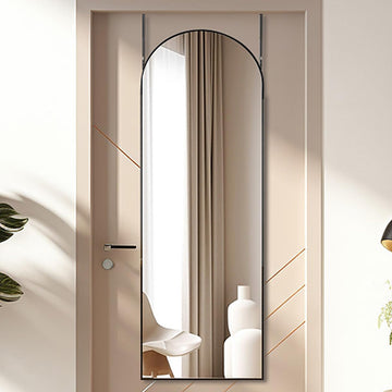 16"×50" Door Mirror, Arched Full Length Mirror, Over The Door, Arch Wall Mirror, Thin Frame, Aluminum Alloy - Black