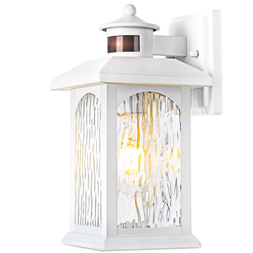 White Motion Sensor Outdoor Wall Lantern, Dusk to Dawn, 1 Pack