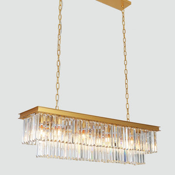 Inspired Odeon Style 14-Light Gold Rectangular Crystal Linear Chandelier 59" - A107-B0D8PYS2MD