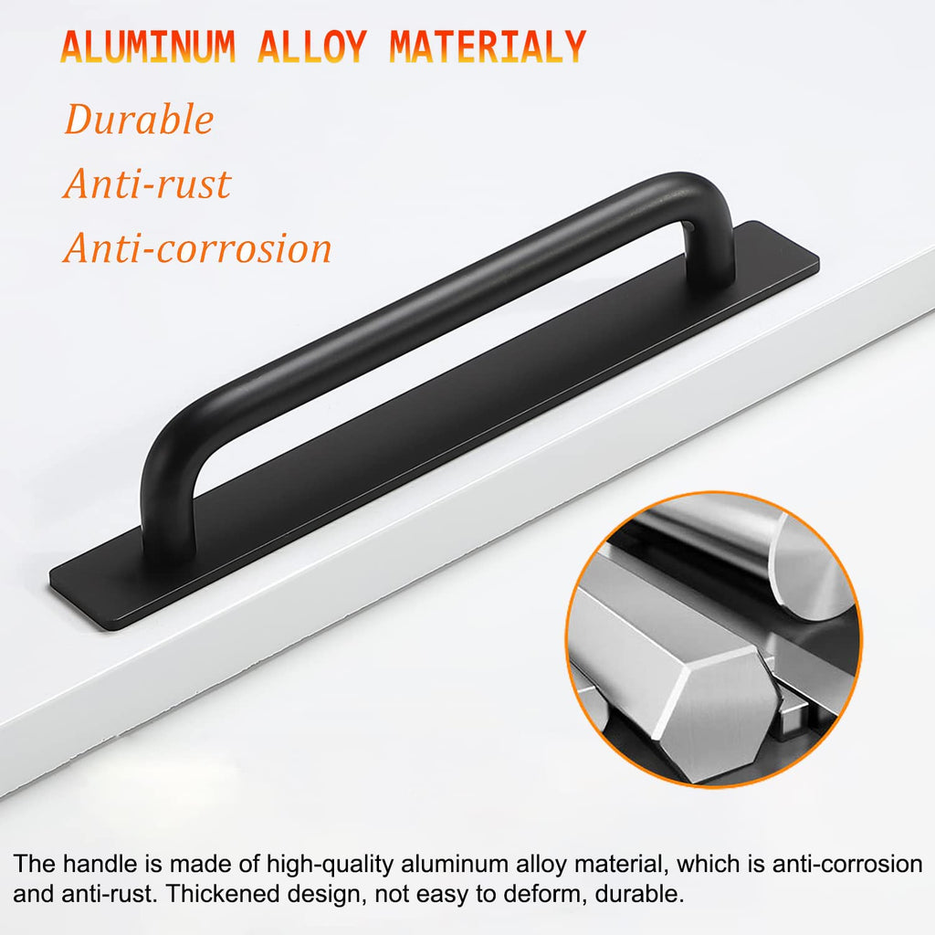 2pcs Aluminum Alloy Self-Stick Push Pull Handles for Cabinet Door Window Drawer (8.35", Black)