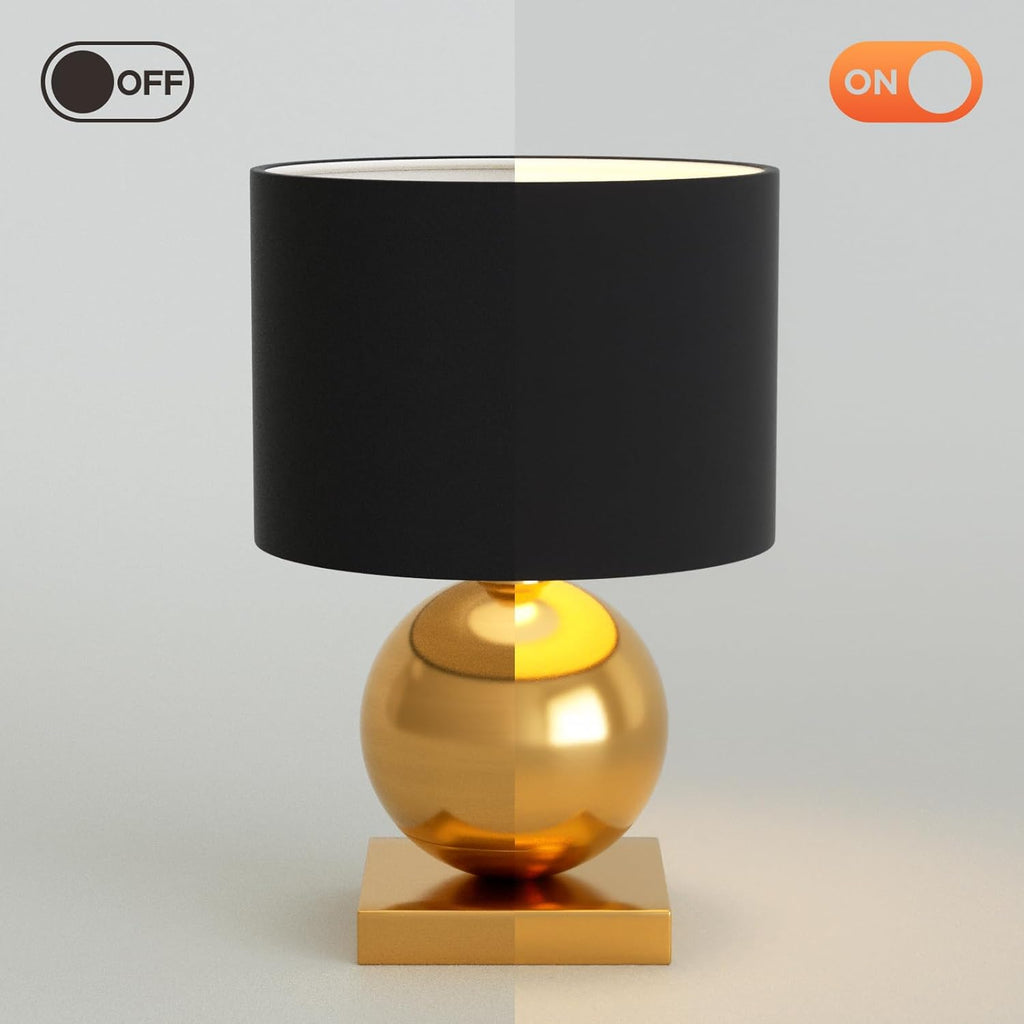 Gold Ball Modern Table Lamp,Mid Century Bedside Lamp Nightstand Light with Black Shade Metal Base Accent Lamp Bedside
