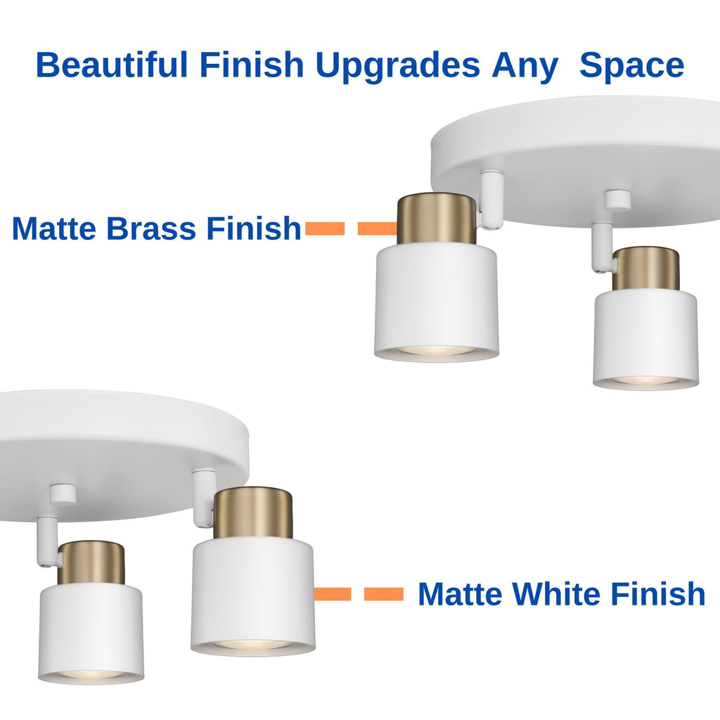 3 Light Track Lighting Kit, Matte White Brass Finish Canopy with Moden Flush Mount Ceiling Spotlight,Dining,Living