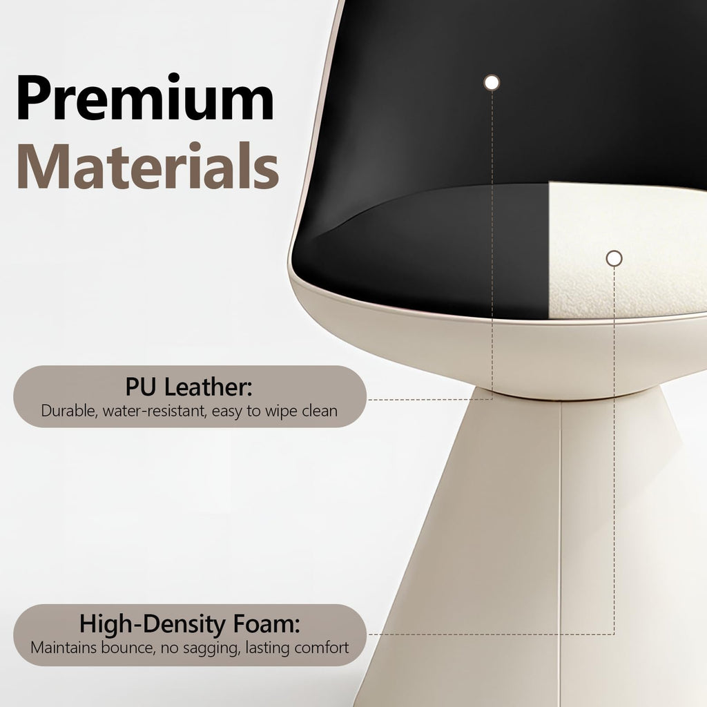 Modern Upholstered Vanity Stool Chair, Comfy PU Leather Ottoman Stool