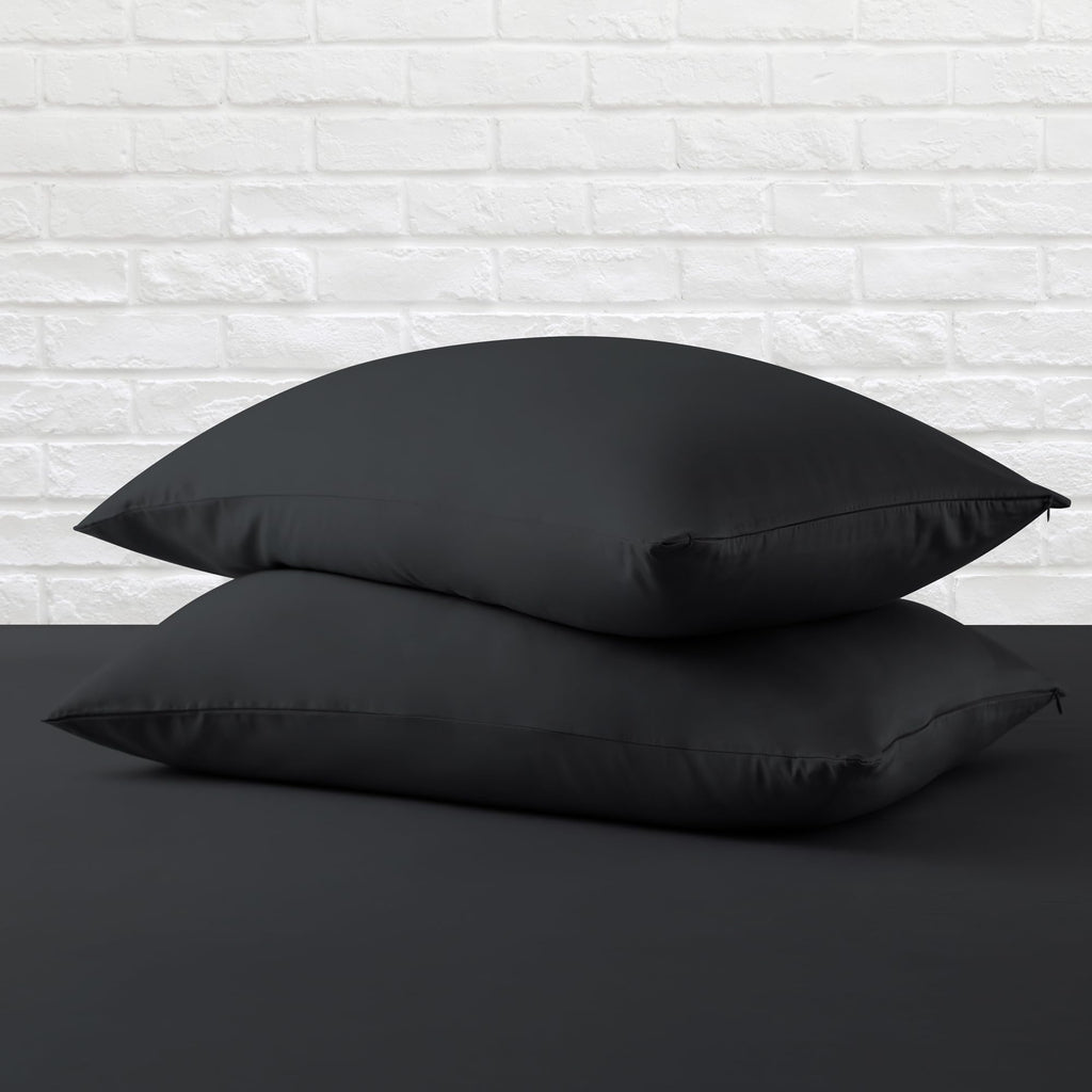 Pillow Cases Queen Size 4 Pcs, 100% Egyptian Cotton 400 Thread Count Sateen Weave Black Pillowcases Queen Size