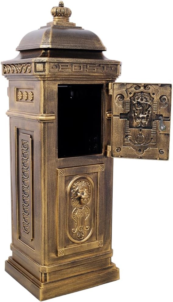 Copper Mailbox, Large Lockable Package Drop Box with Roman Statue, Rustproof Cast Aluminum Mail Boxes Mount Design (2)