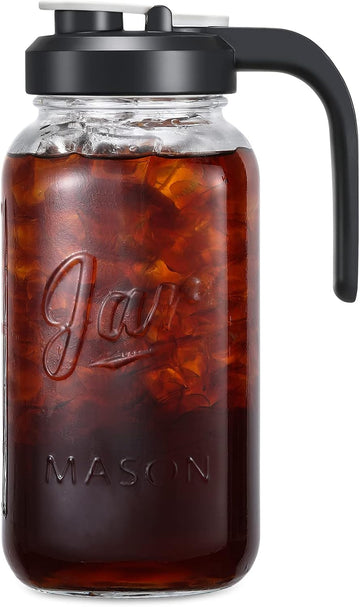 2 Quart Glass Pitcher with Lid - Airtight & Leakproof Mason Jar Pitcher with Filter Lid, Wide Mouth Glass Jar, Heavy