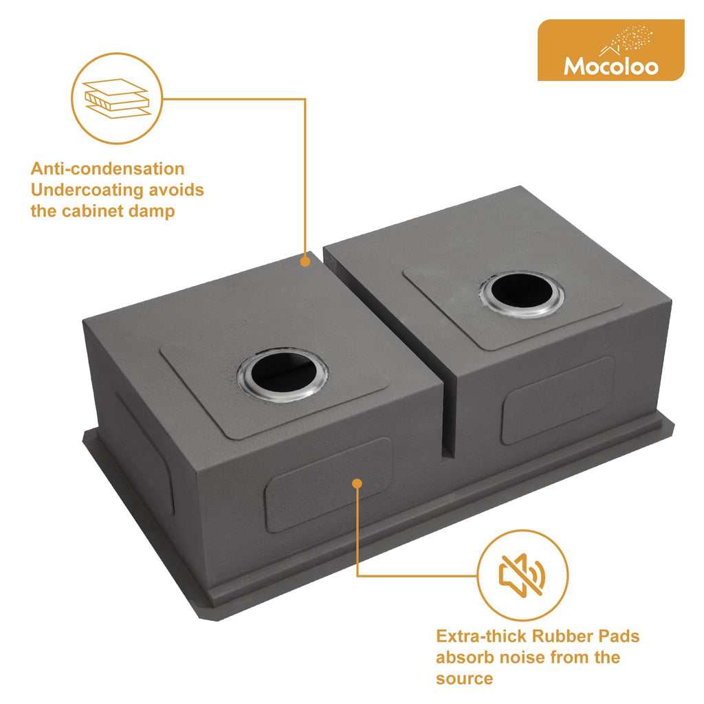 Double Bowl Kitchen Sinks - 50/50 Undermount Double Bowl 16 Gauge Low Divide Workstation 33 x 19 Inch Stainless Steel