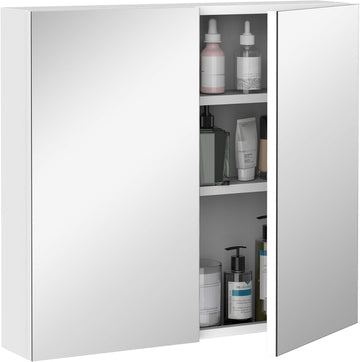 Bathroom Mirrored Cabinet Steel Frame Double Doors 24"x22" White | Medicine Cabinet, Wall-Mounted Storage Organizer