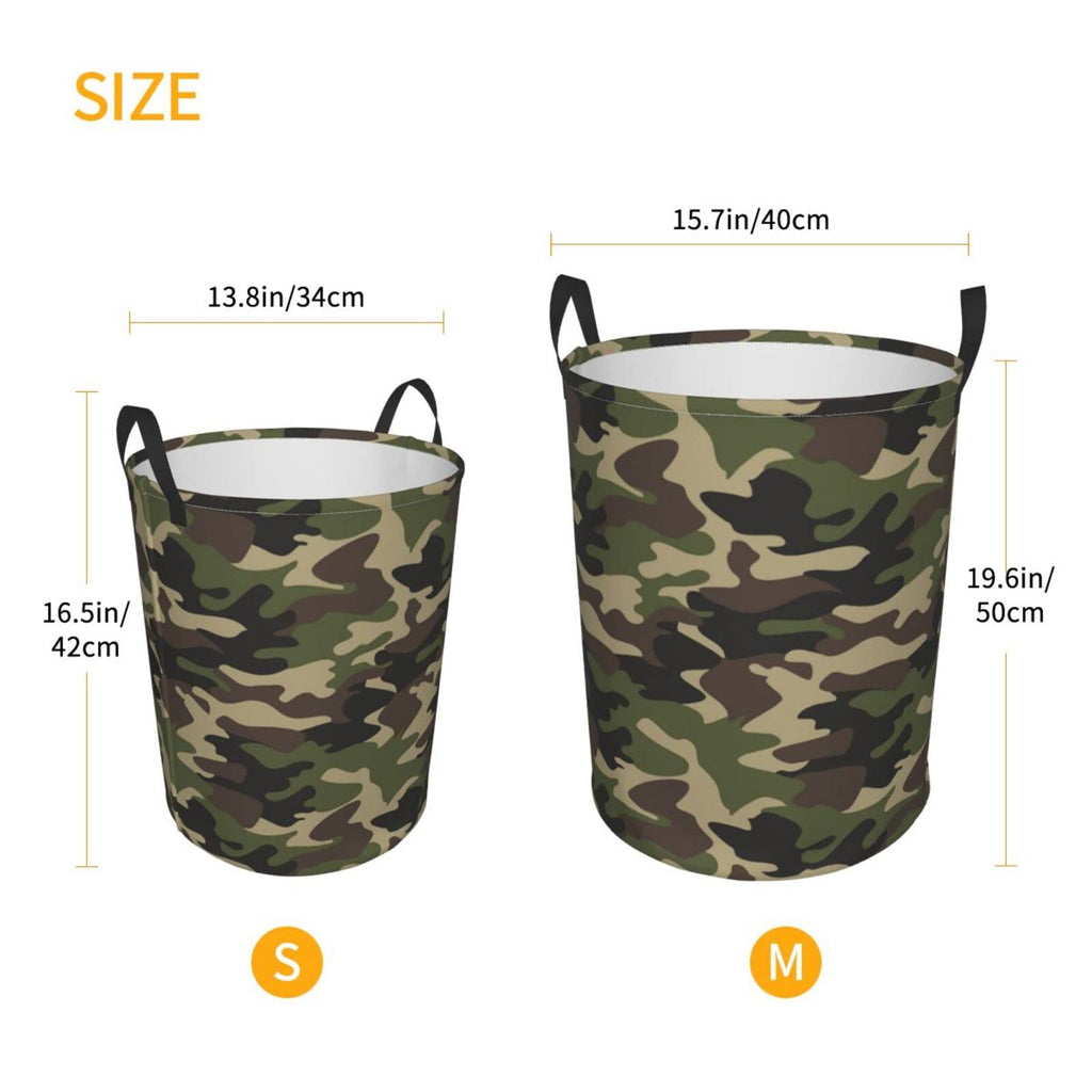 62L Round Laundry Hamper Camouflage Pattern Storage Basket Waterproof Coating Green Camo Organizer Bin Clothes Toys