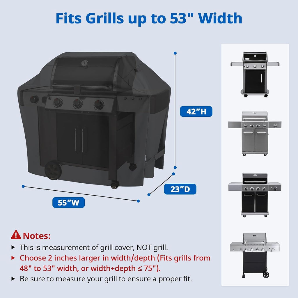 Grill Cover 55 Inch, Outdoor Heavy Duty Waterproof Barbecue Gas Cover, UV & Fade Resistant, All Weather Protection