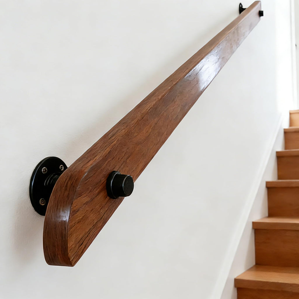 Wood Handrails, Indoor Non-Slip Staircase Handrail, Retro Rustic Wall Mount Railings Handrails, Home Loft Corridor