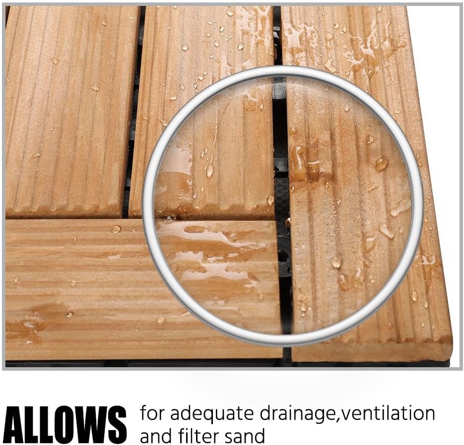 27PCS Natural Wood Deck Tiles Interlocking Patio Deck Tiles Solid Wood and Plastic Indoor&Outdoor 12 x 12in