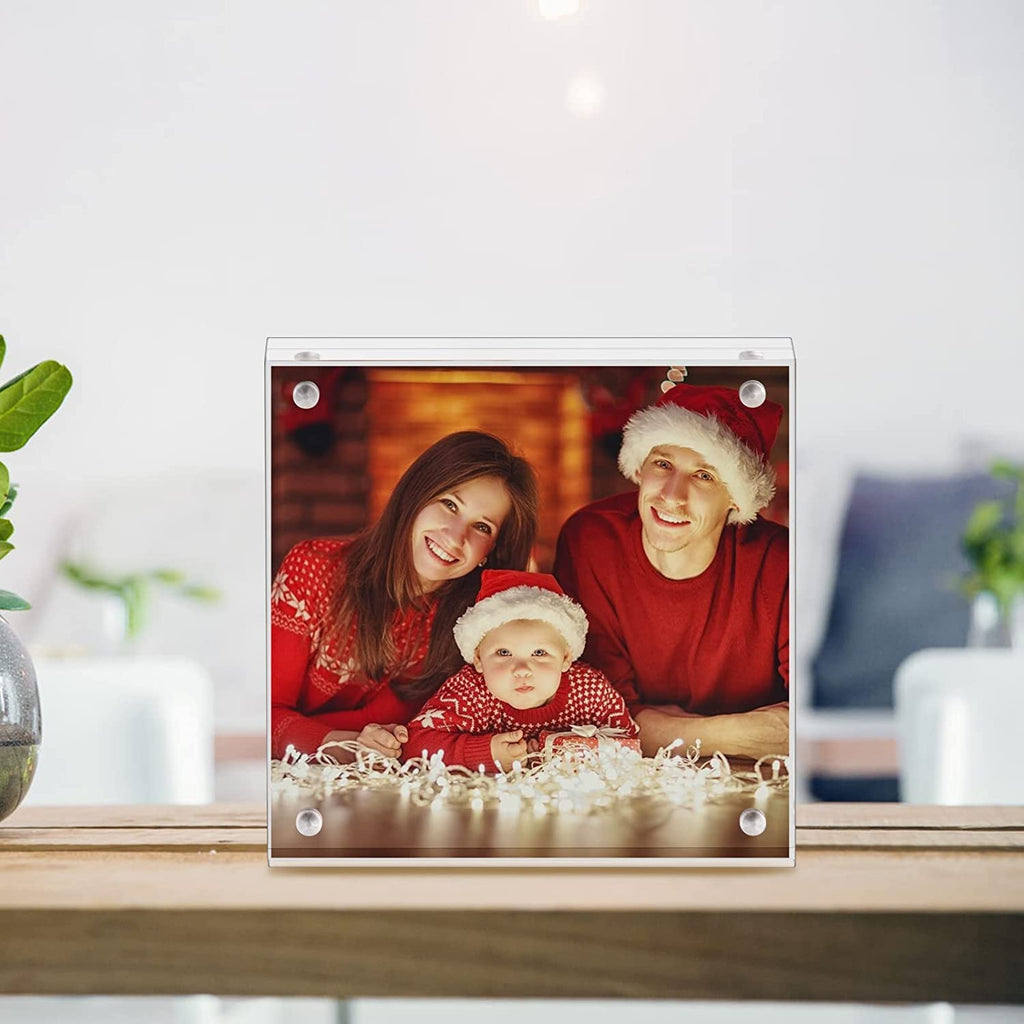 8x8 Acrylic Picture Frame, Clear Frameless 8x8 Inches Photo Frames with Magnetic, Double Sided Transparent Desktop