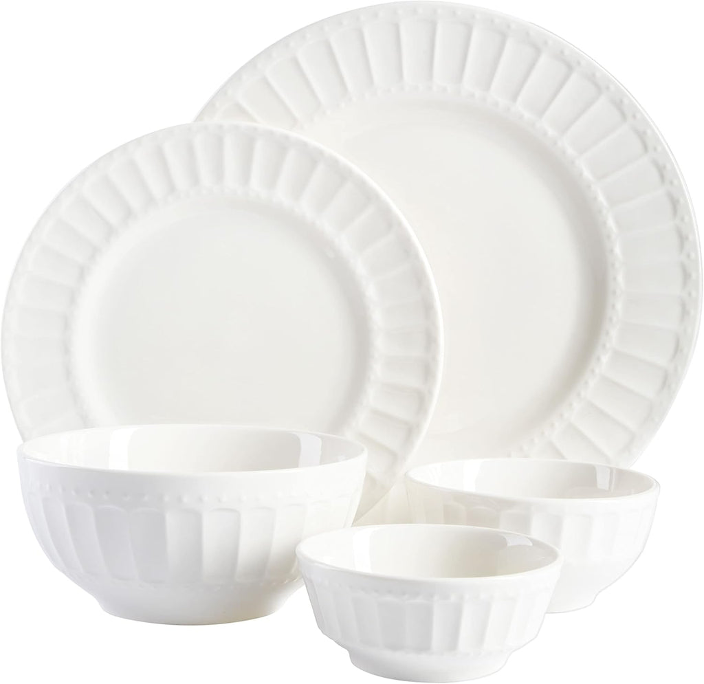 Zen Buffet Porcelain Ceramic Dinnerware Sets for 8, Plates and Bowls Set (40pcs), White Embossed Dishes