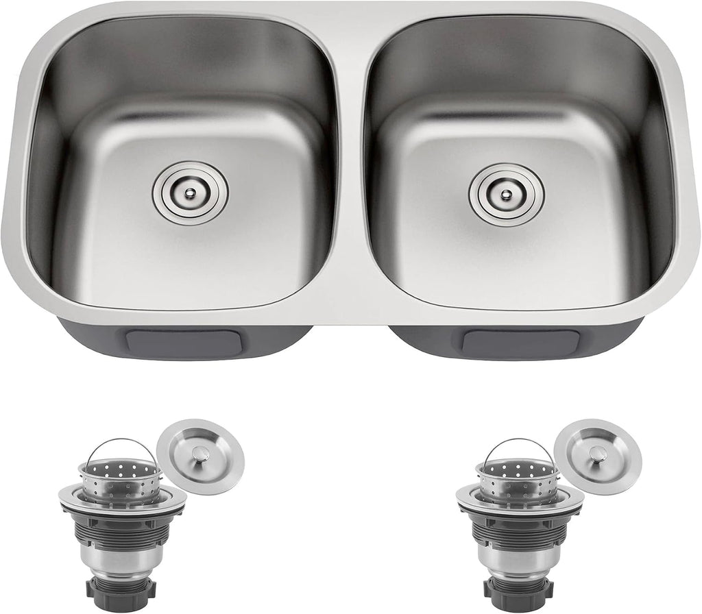 32 Inch Undermount 50/50 Double Bowl Stainless Steel Kitchen Sink | 304 Stainless Steel, 18 Gauge Thickness