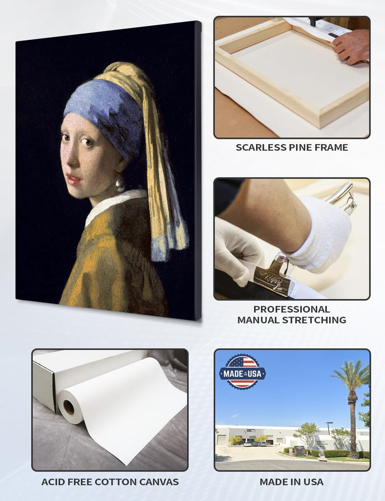Vermeer Wall Art Canvas, Girl with a Pearl Earring, Size 20x16 in