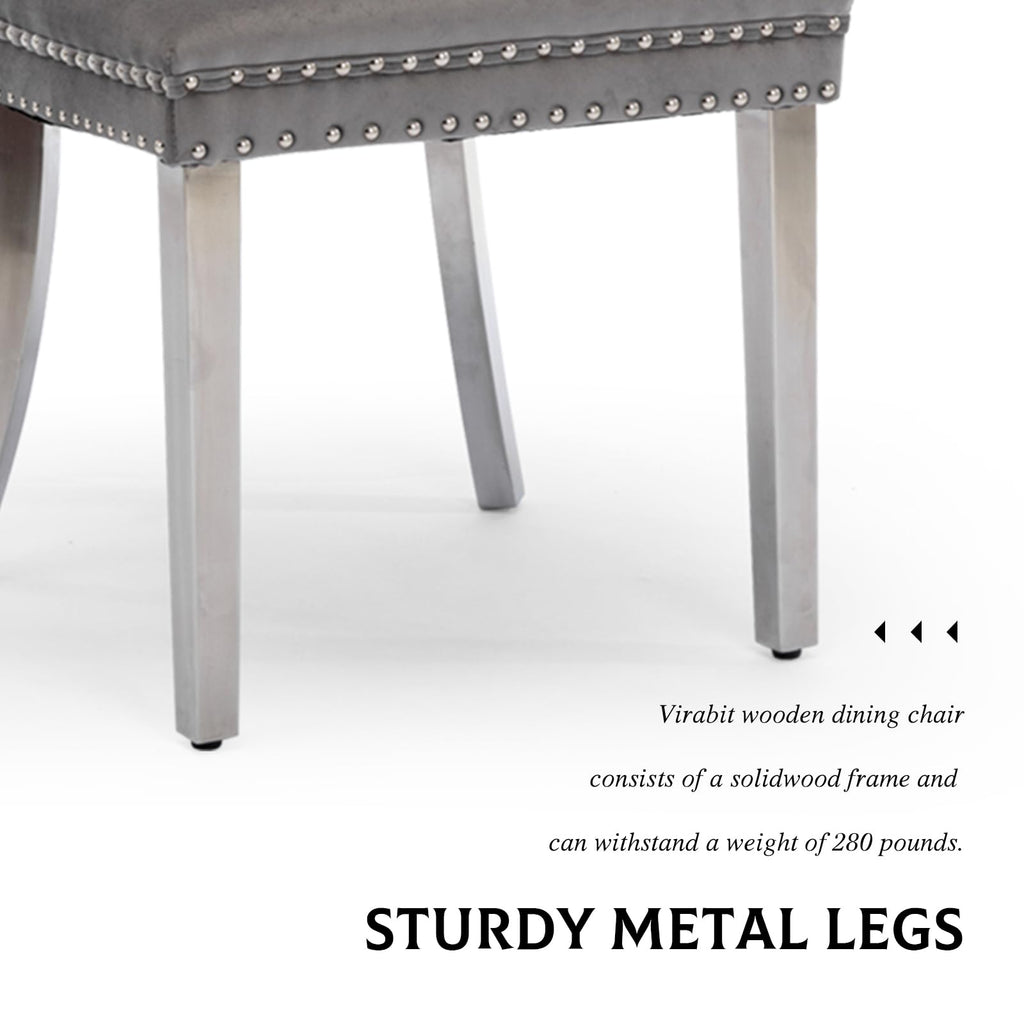 Dining Chairs Set of 4, Velvet Kitchen Chairs with Silver Legs(Grey)