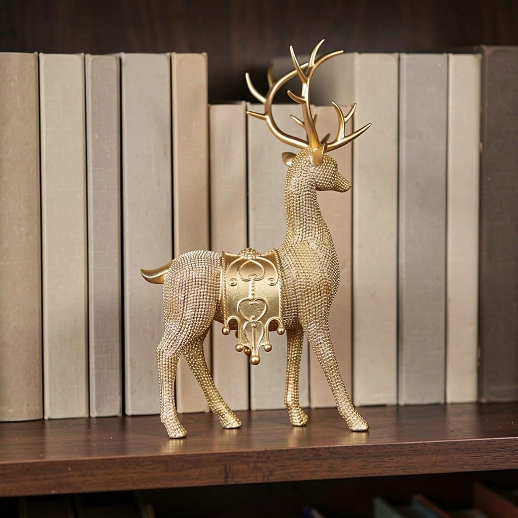 Xmas Golden Resin Deer Statue Set Decor