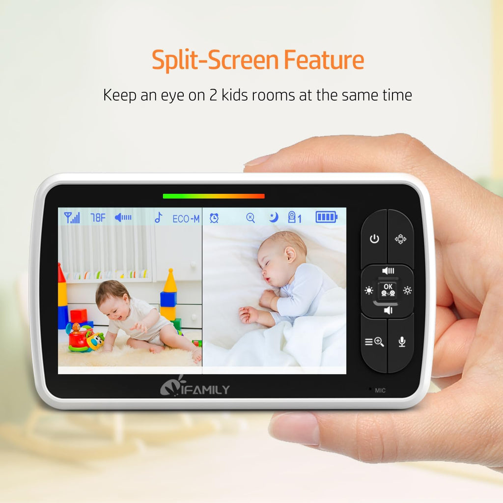 5"Split Screen Baby Monitor with 2 Cameras and Audio n Night Vision
