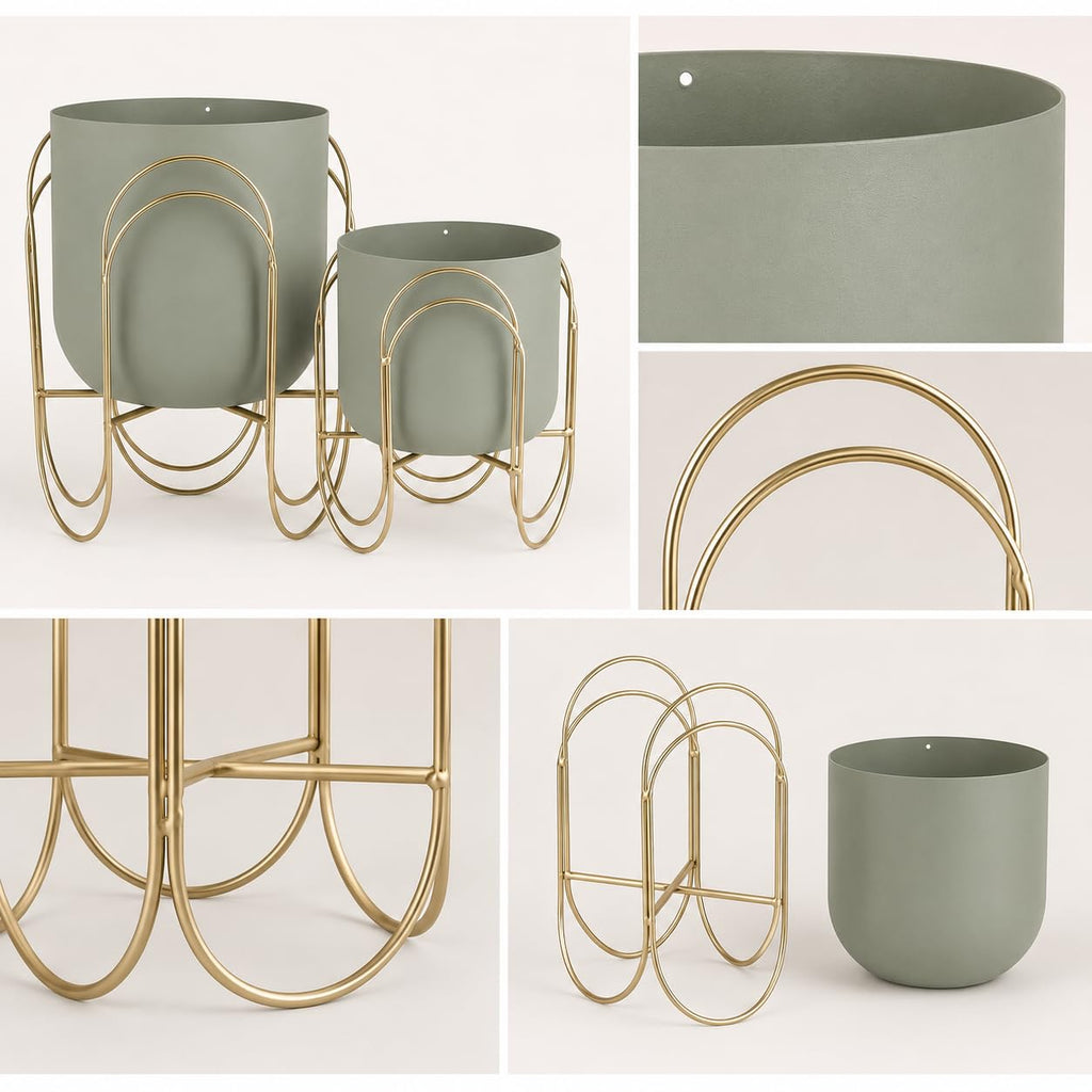 Set of 2 Planters with Stand 11.5/8" H (Green)