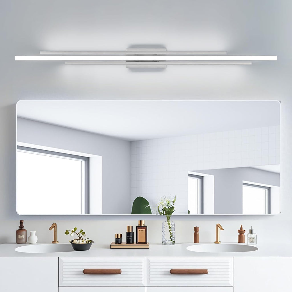 55 Inches Nickel LED Modern Bathroom Vanity Light Fixtures Dimmable 5CCT Vanity Light Bar Over Mirror 3-Light Wall
