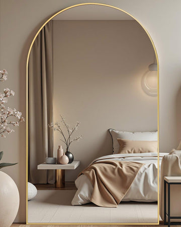 81"x41" Arched Full Length Mirror - Extra Large Floor Standing/Wall Mounted Mirror with Stand, Shatter-Resistant Gold