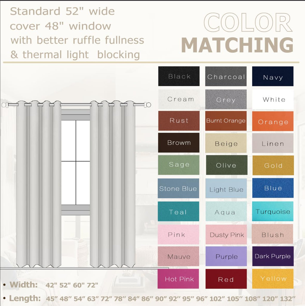 Forest Green Blackout Curtains, 52 x 90 Inches Long, Grommet Thermal Insulated Room Darkening Window Drapes, Olive